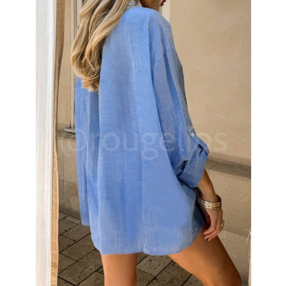 Blue Shirt Button Down Long Sleeve - Picture 3 of 5